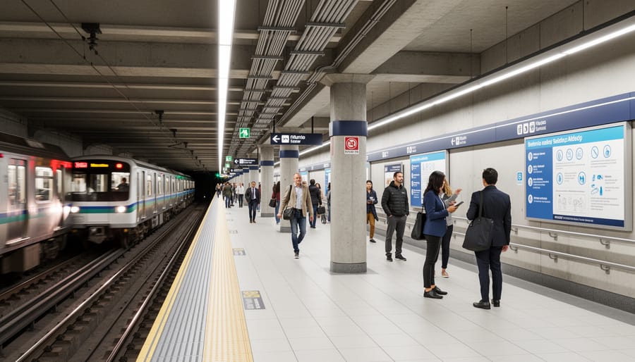 Commuter train traveling through an underground tunnel in Vancouver
